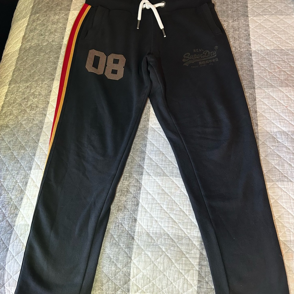 Superdry Men's Black Red & Gold Vintage Limited Edition Logo Large Sweatpants